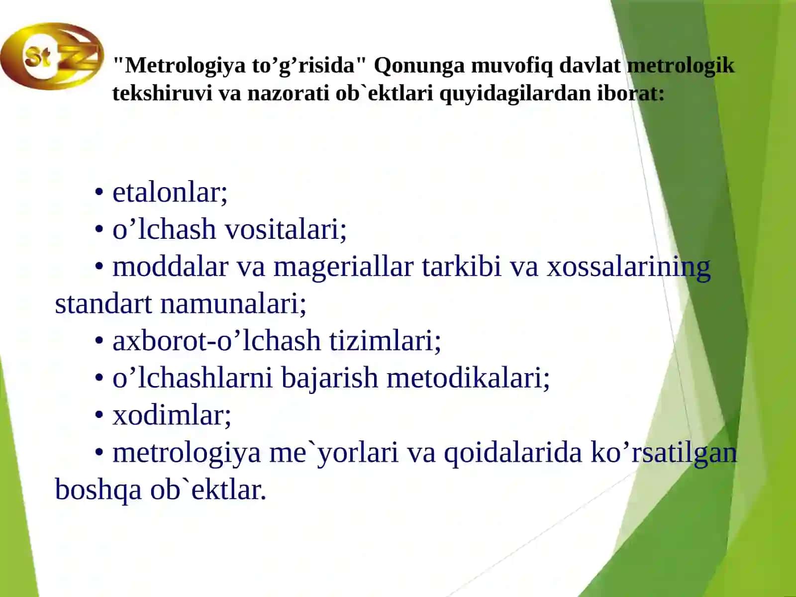METROLOGIYA SOXASIDA ISHLATILADIGAN BIRLIKLAR, O’LCHOV VOSITALARI VA STANDART NAMUNALAR USTIDAN TEKSHIRISH NAZORATINI OLIB BORISH 4