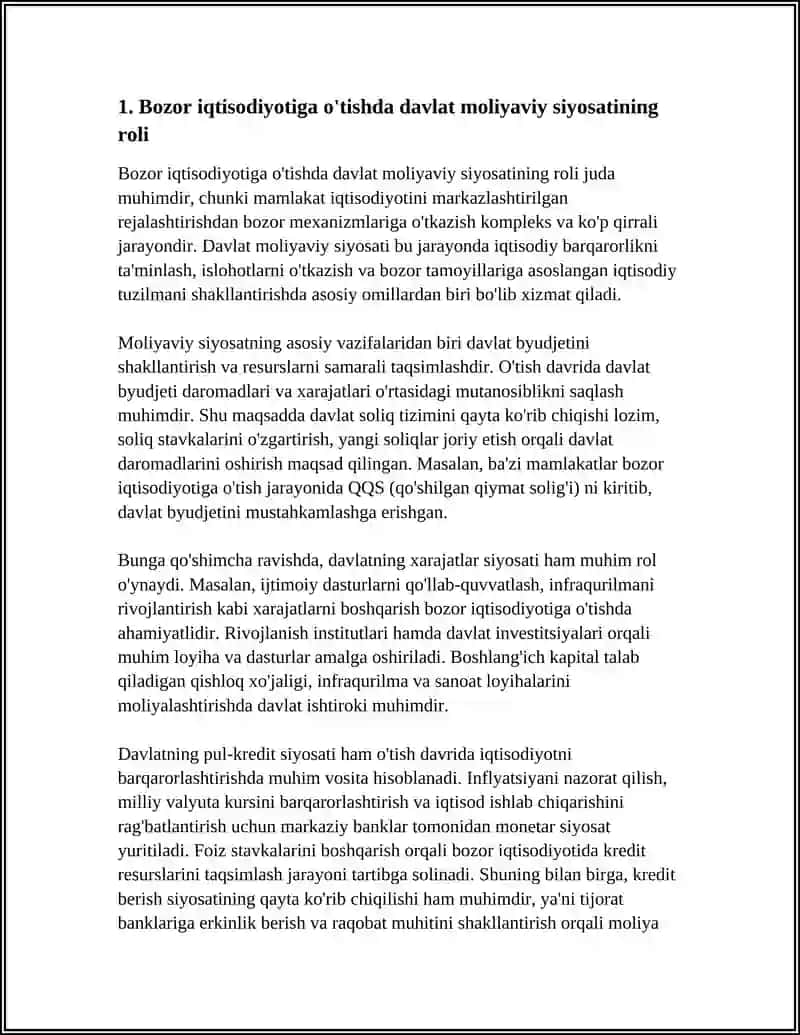 BOZOR IQTISODIYOTIGA O'TISHDA DAVLATNING MOLIYAVIY SIYOSATI 4