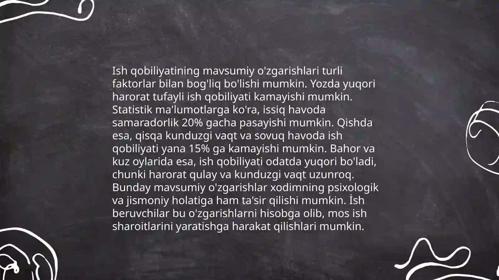 Ish qobiliyatini yil,chorak va kun davomida o’zgarishini aniqlash 4