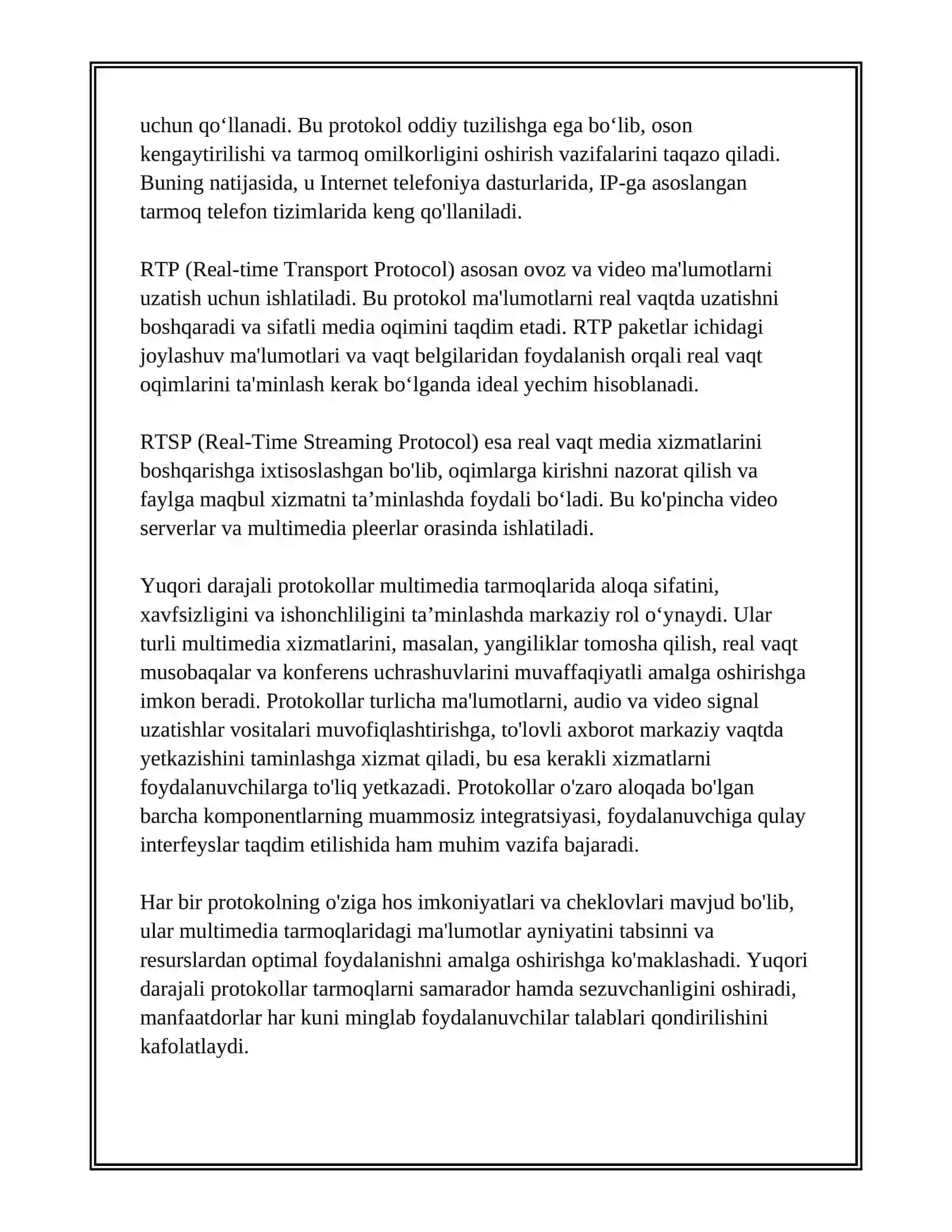 MULTIMEDIA ALOQA TARMOQLARINING YUQORI DARAJALI PROTOKOLLARI 4