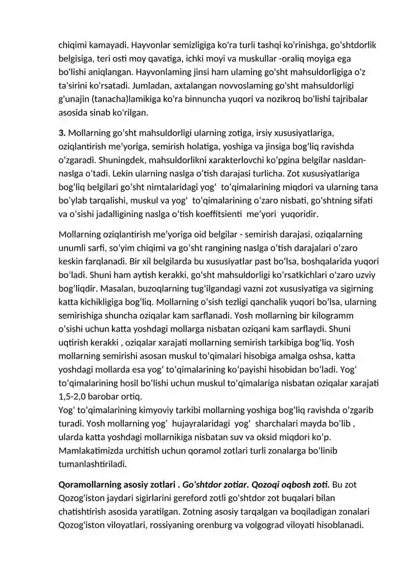 Turli qishloq xo‘jalik hayvonlarining go‘sht mahsuldorligi va go‘shtning sifati 4