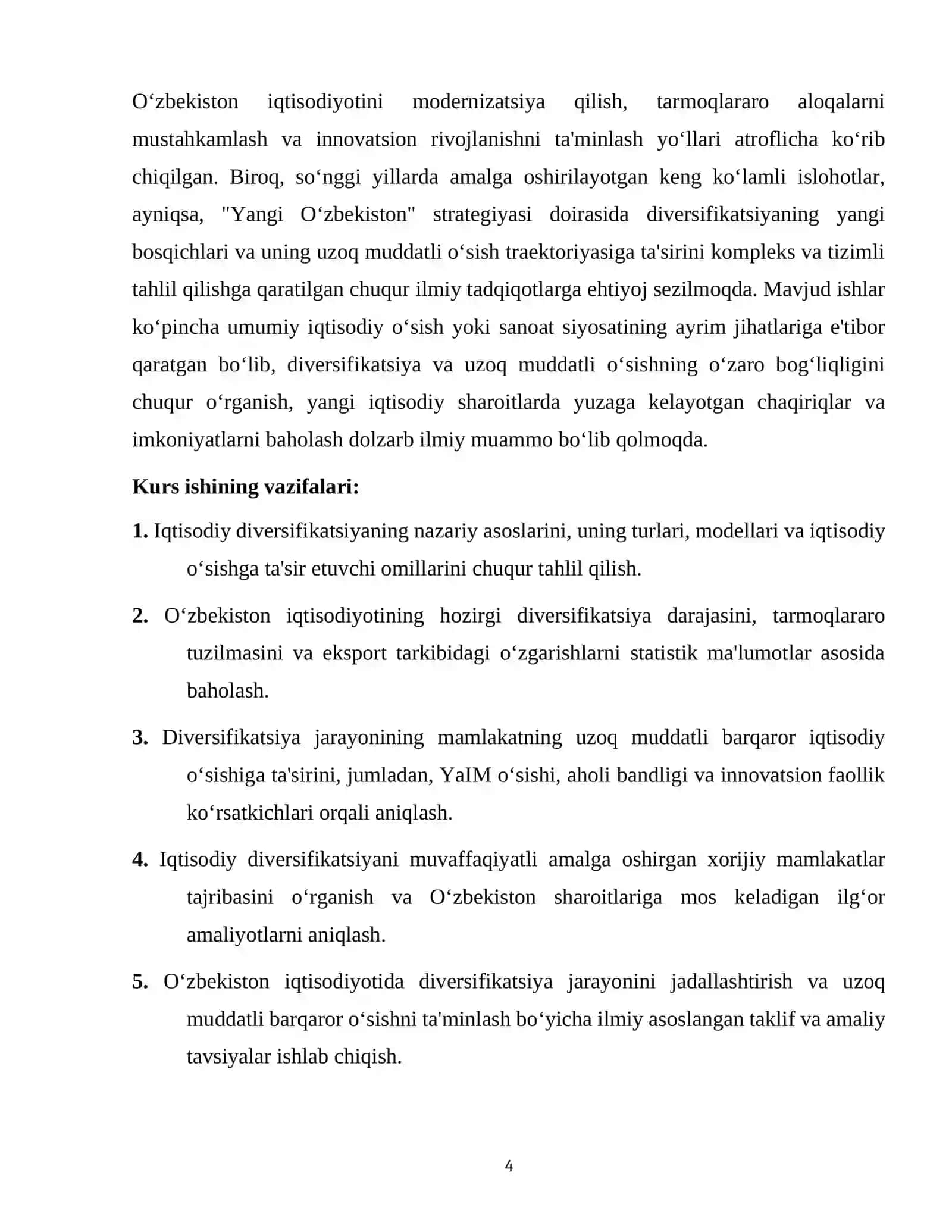 O‘ZBEKISTON IQTISODIYOTIDA DIVERSIFIKATSIYA VA O‘SISHNING UZOQ MUDDATLI TRAEKTORIYASI 4