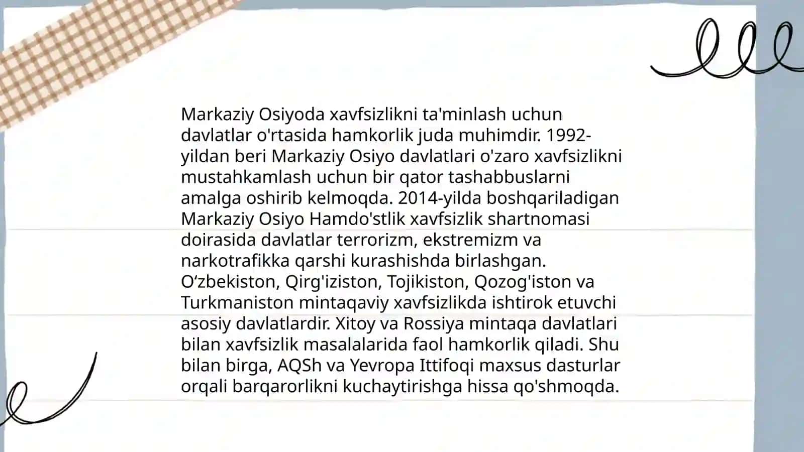 O'zbekistonning Markaziy Osiyoda tinchlik va barqarorlikni ta'minlashdagi o'rni 4