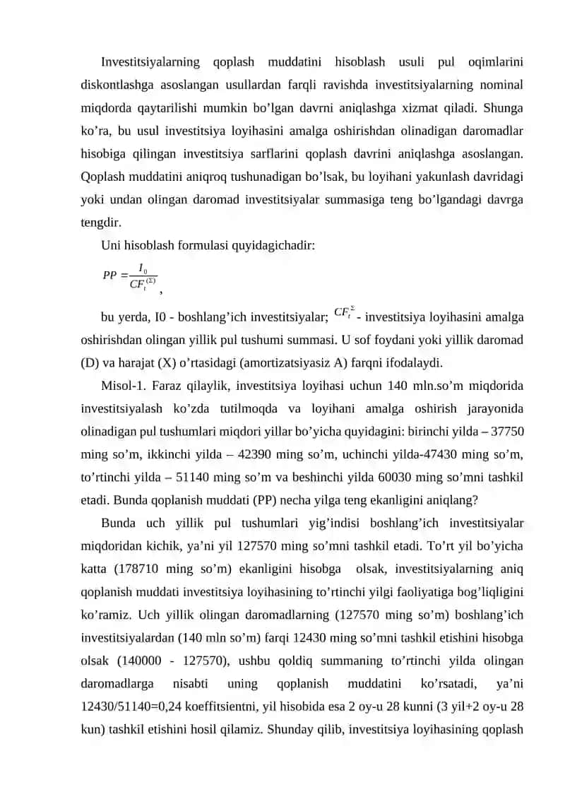 Investitsiya loyihalarining moliyaviy iqtisodiy faoliyatini baxolash 4