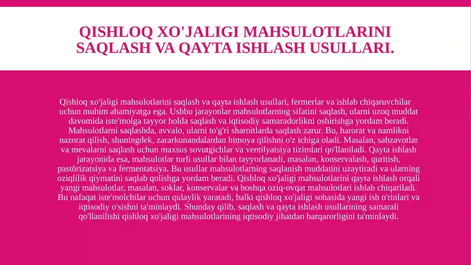 Qishloq xo'jaligining mahsulotlarini ishlab chiqarishga tayyorlash 4