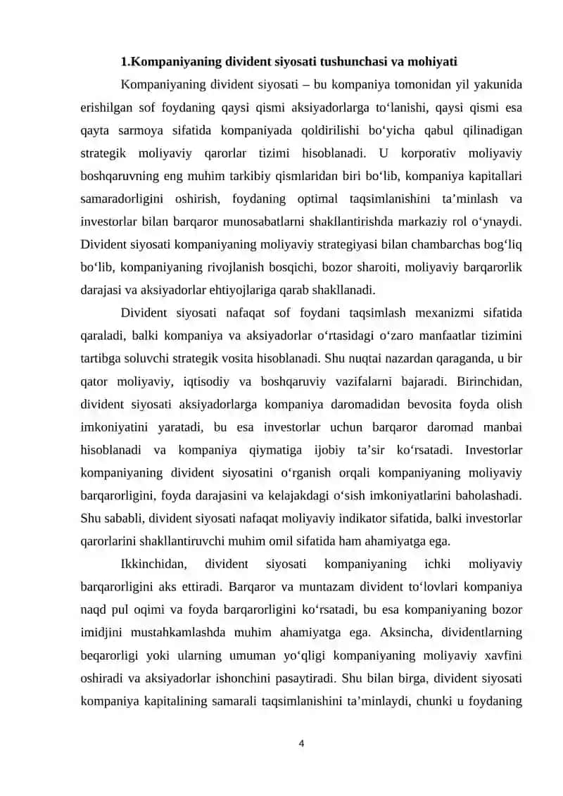 Kompaniyaning divident siyosati 4