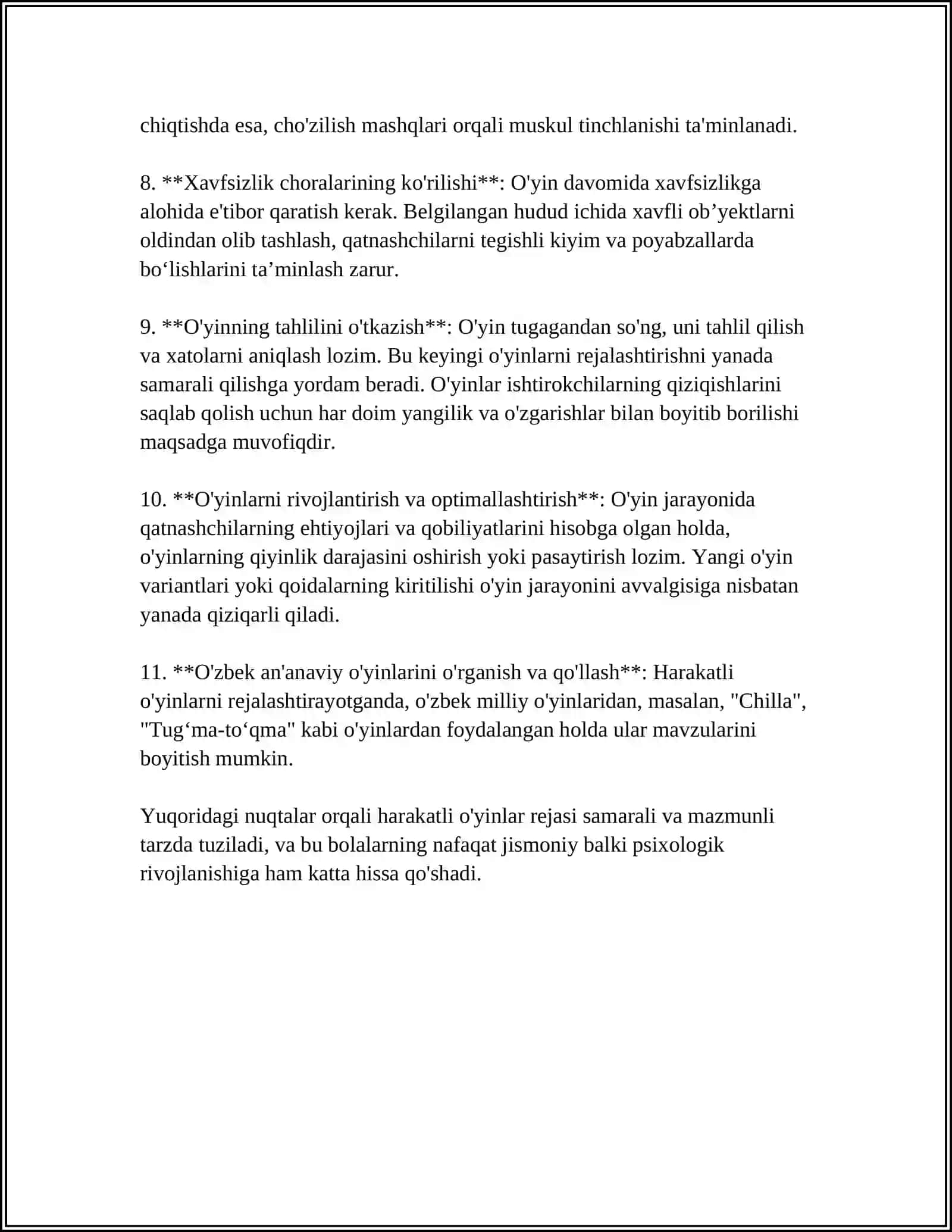 HARAKATLI O’YINLARNI REJALASHTIRISH VA NAZORAT QILISH HARAKATLI O’YINLAR JARAYONIDA SPORT ANJOMLARI VA INSHOOTLARDAN FOYDALANISH 4
