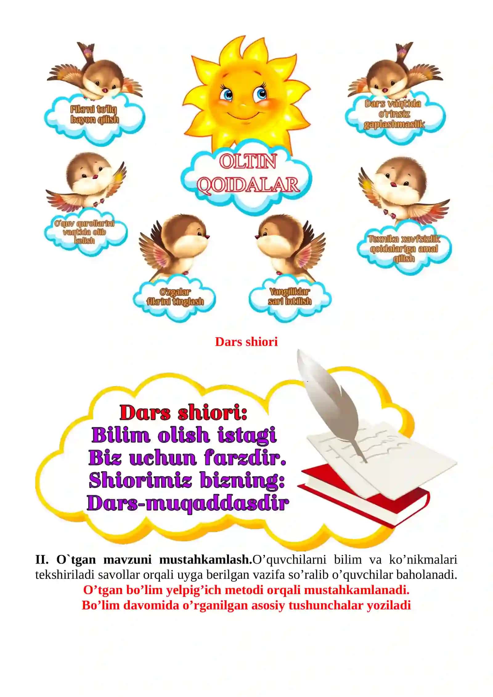 Yurt madhi mavzusida 3-sinf O'qish fanidan dars ishlanmasi 4