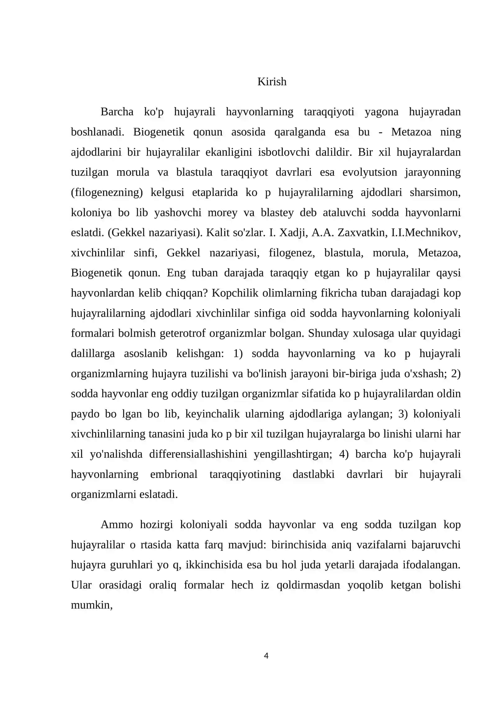 Ko'p hujayralilarning kelib chiqish nazariyasi 4