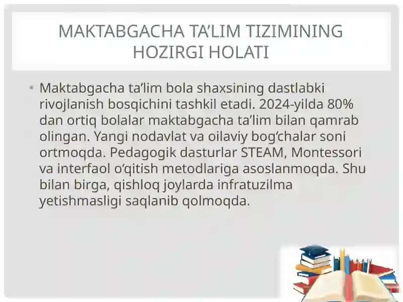 Maktabgacha, umumiy o‘rta va professional ta’limning mavjud holati, muammolari va rivojlanish yo‘llari 4