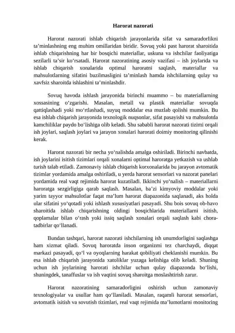 Past yoki sovuq ob-havo sharoitlarda ishlab chiqarish sifatini ta’minlashning o’ziga xos xususiyatlari 4