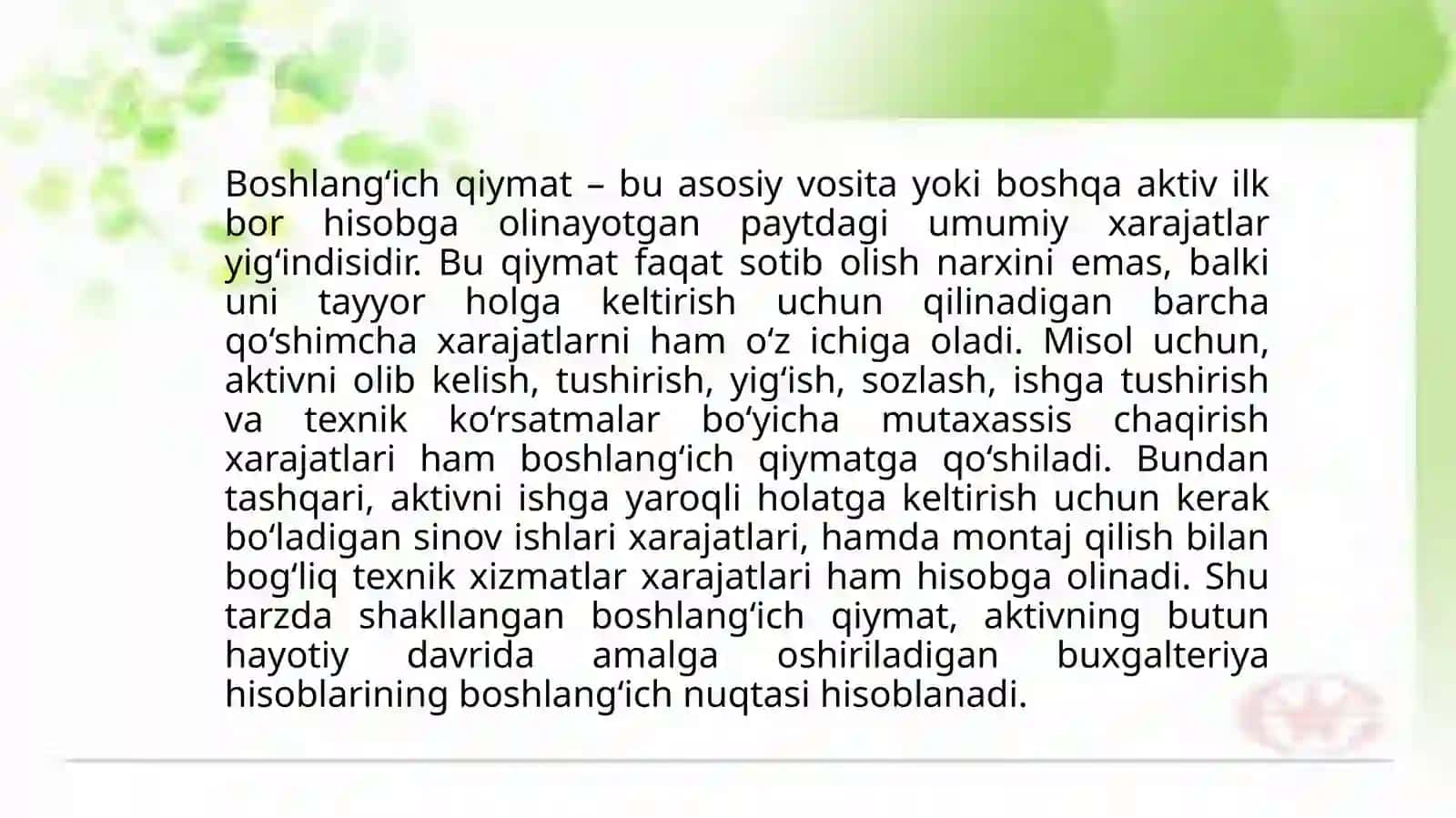 Asbob-uskunalarning boshlang‘ich qiymati 4