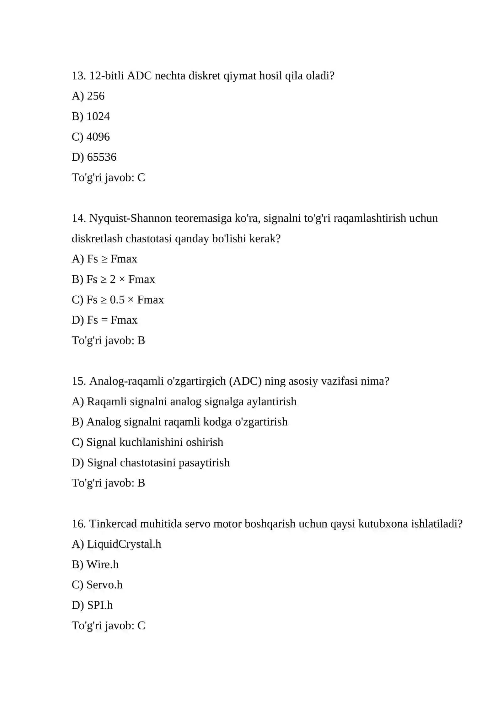O'rnatilgan TIZIMLAR FANI BO'YICHA TEST SAVOLLARI (1–50) 4