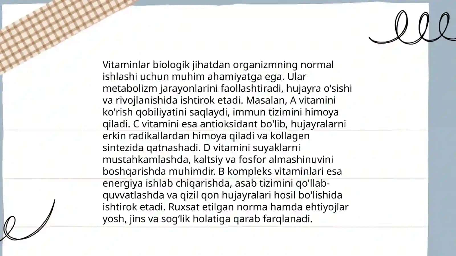 Vitaminlar. Vitaminlarni ishlab chiqarish va manbalari 4