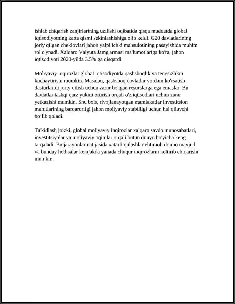 JAHON IQTISODIYOTINI GLABALLASHUV TUFAYLI VUJUDGA KELADIGAN XAVF XATARLAR 4