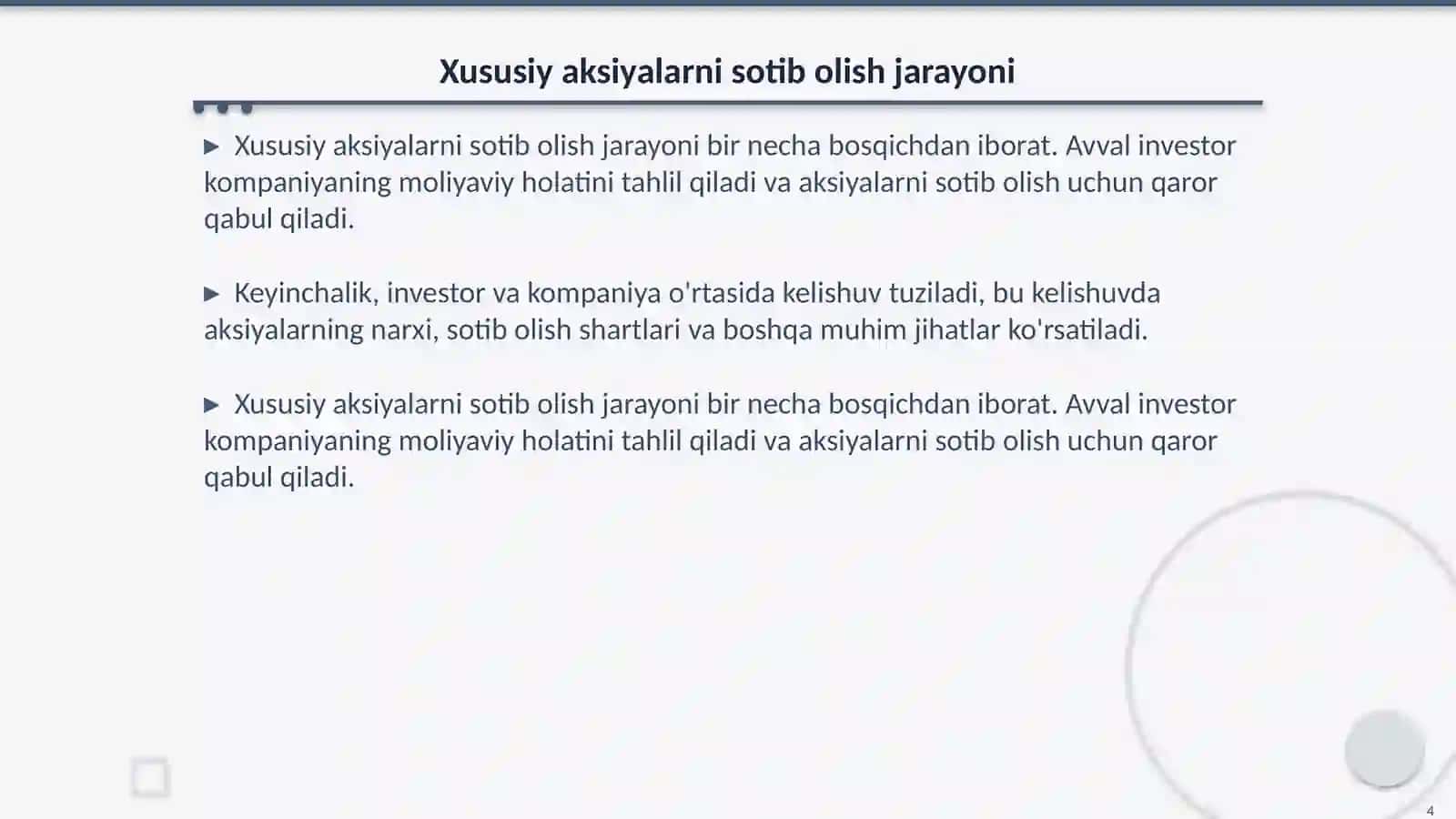 Xususiy aksiyalarini sotib olishining hisobini yuritish 4