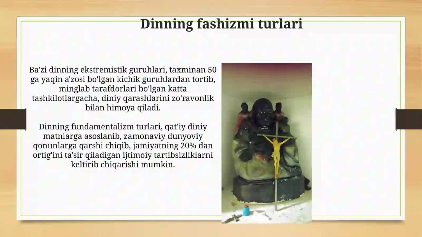 Diniy fashizm ekstralizim fundamentalizim radikalizim va terorizimding turlari 4