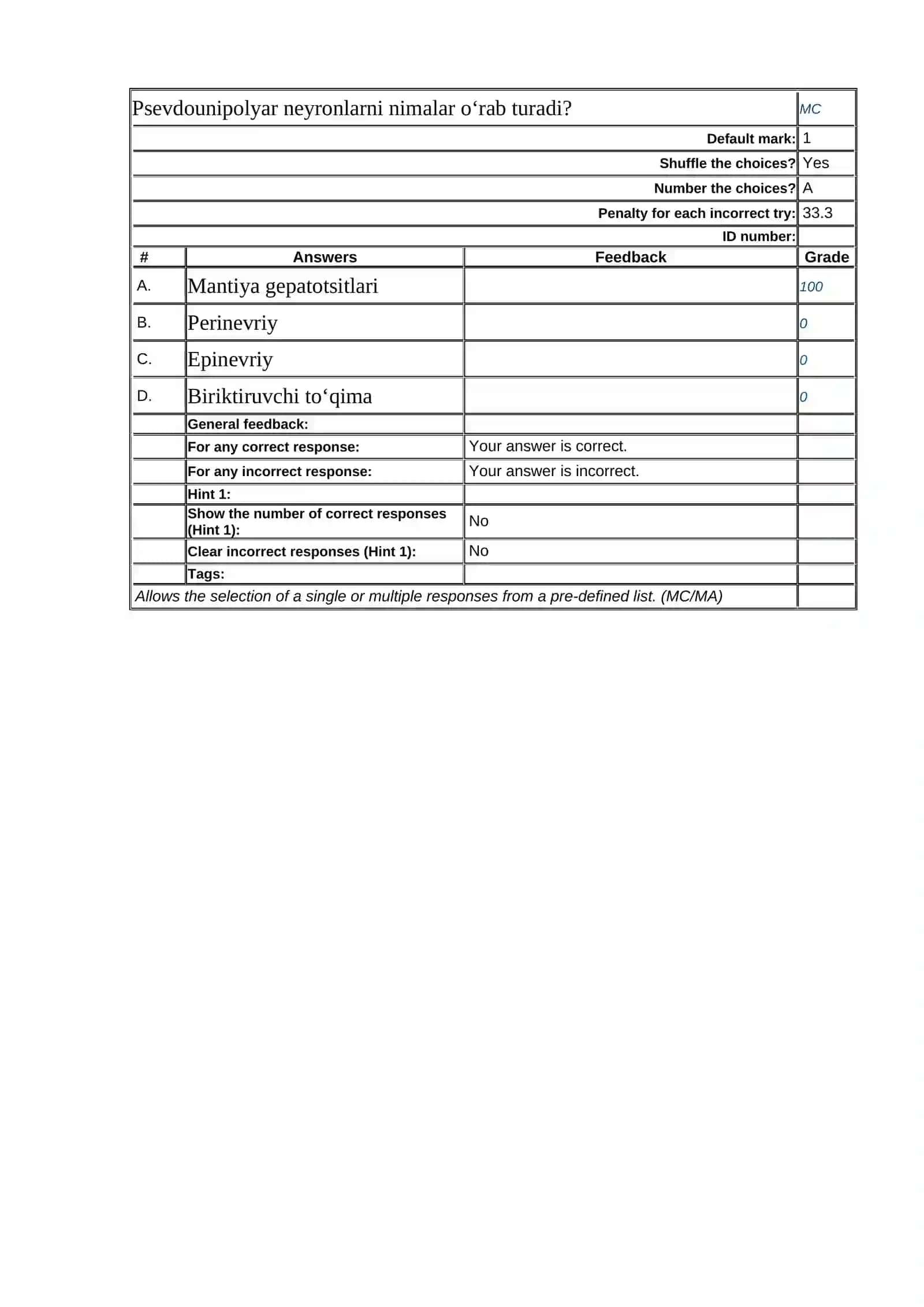 Moodle2Word Questions – English template 4