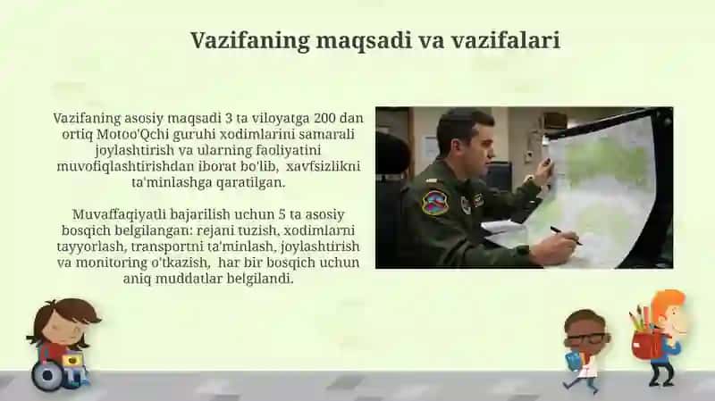Motoo'qchi guruh komandirining hududlarda joylashuvi bo'yicha ishlar tartibi 4
