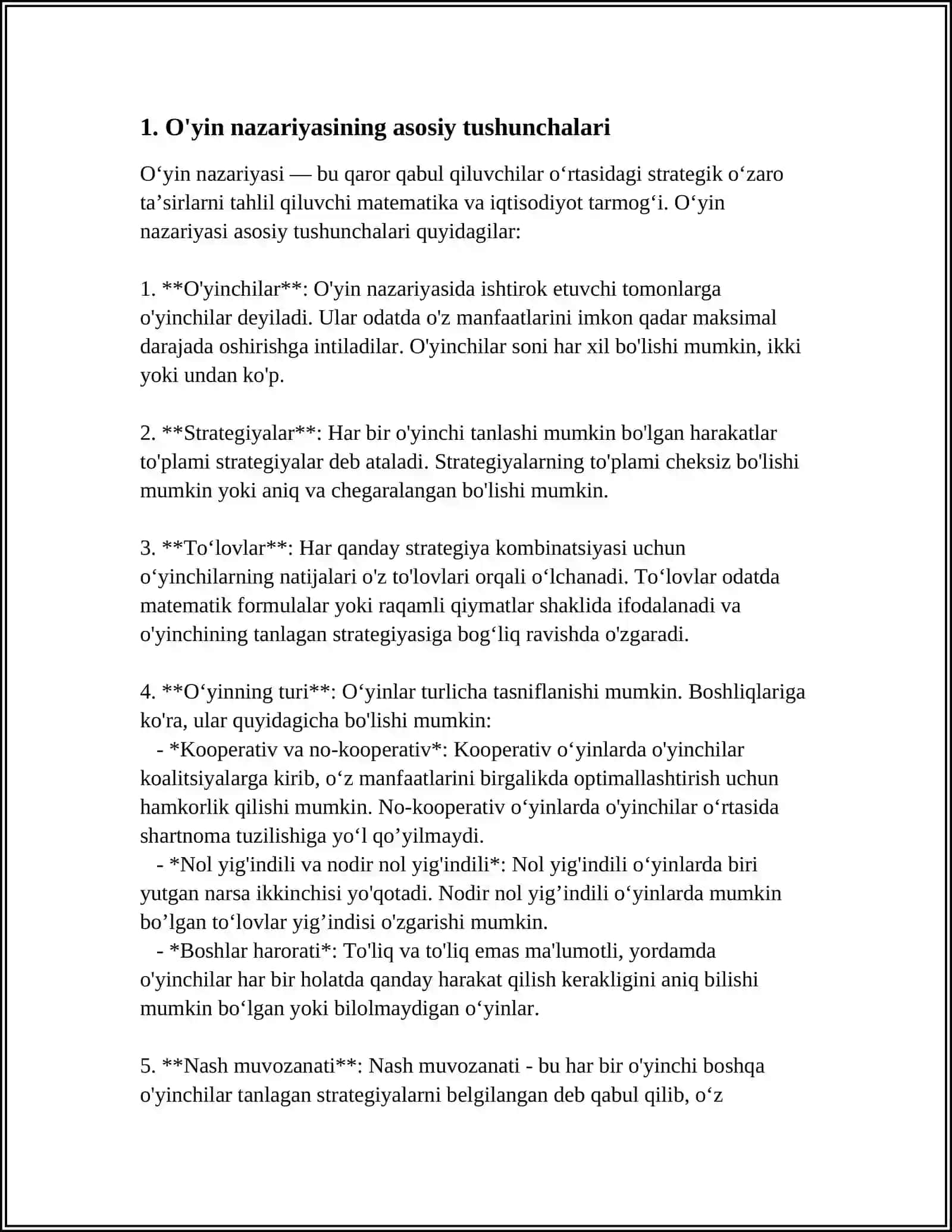 O'YIN NAZARIYASI VA UNING INSTITUTSIONAL TAHLILDA QO'LLANILISHI 4
