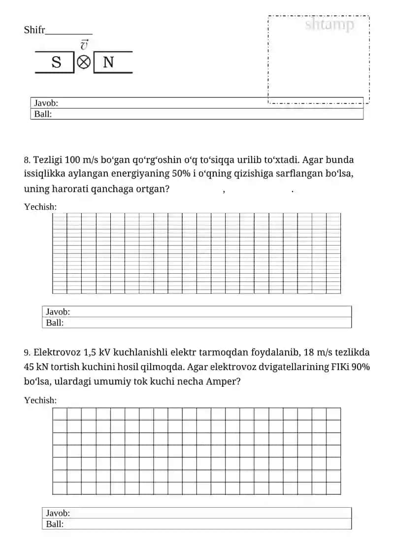 Fizika fanidan yakuniy davlat attestatsiyada yozgan ishi 4