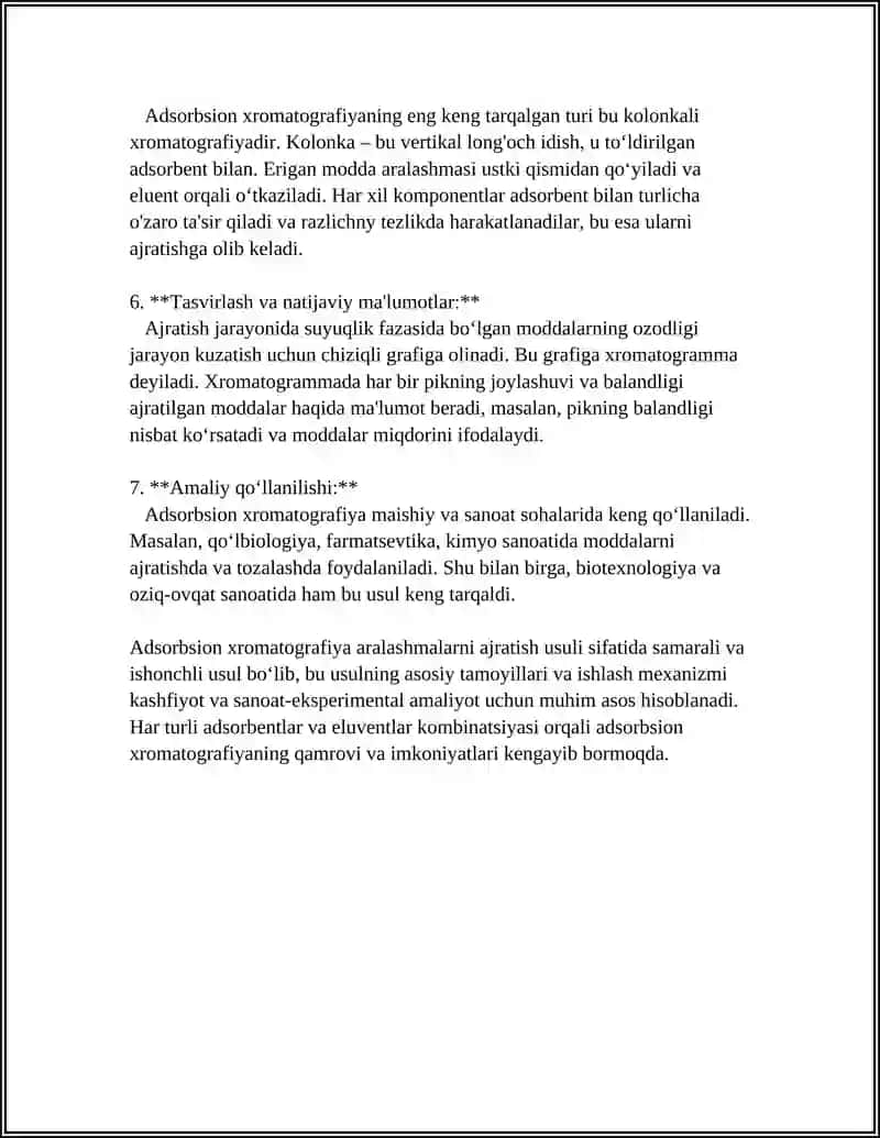 ADSORBSION XROMATOGRAFIYA. ION ALMASHINUV XROMATOGRAFLARI. QOGʻOZ XROMATOGRAFIYASI.QOLDIQLI XROMATOGRAFIYA 4