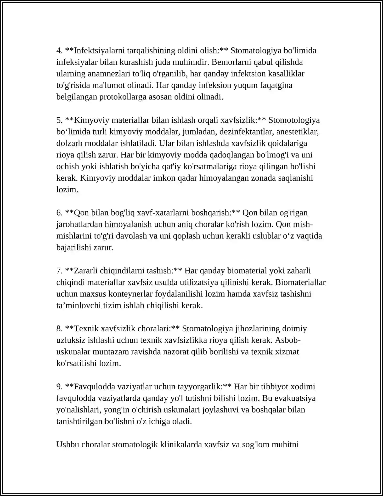 STOMOTOLOGIYADA ISH XAVFSIZLIGI.STATSIYANAR BOʻLIMLARDA ISH XAVFSIZLIGI 4