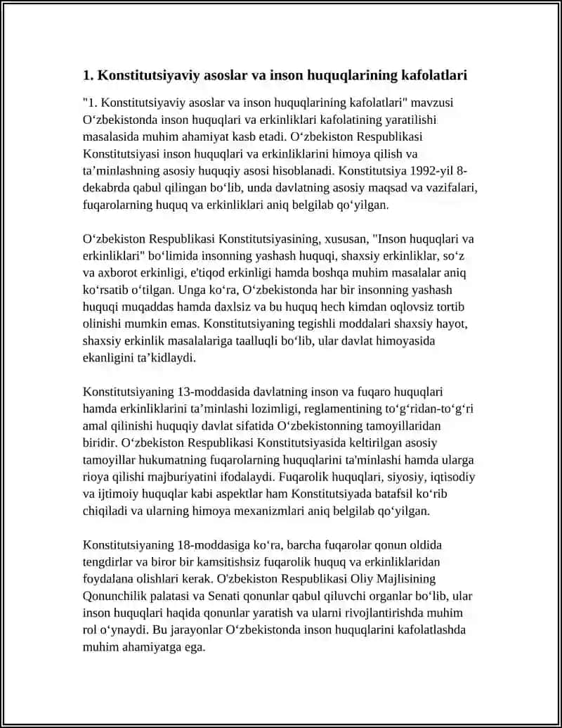 OʻZBEKISTONDA INSON HUQUQLARI VA ERKINLIKLARI KAFOLATINING YARATILISHI 4