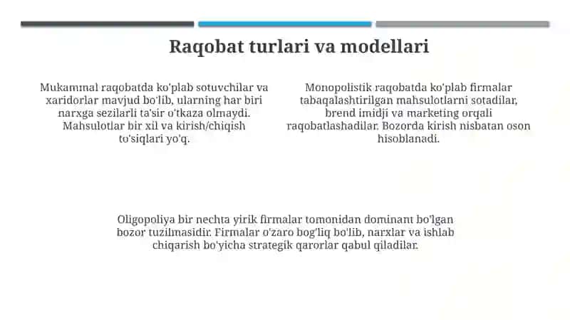 Raqobat va uning bozori iqtisodiyotidagi roli 4