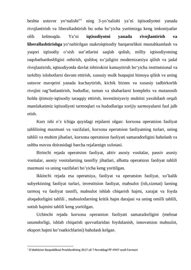 Korxona operatsion faoliyatining tahlili va uning muhim jihatlari 4