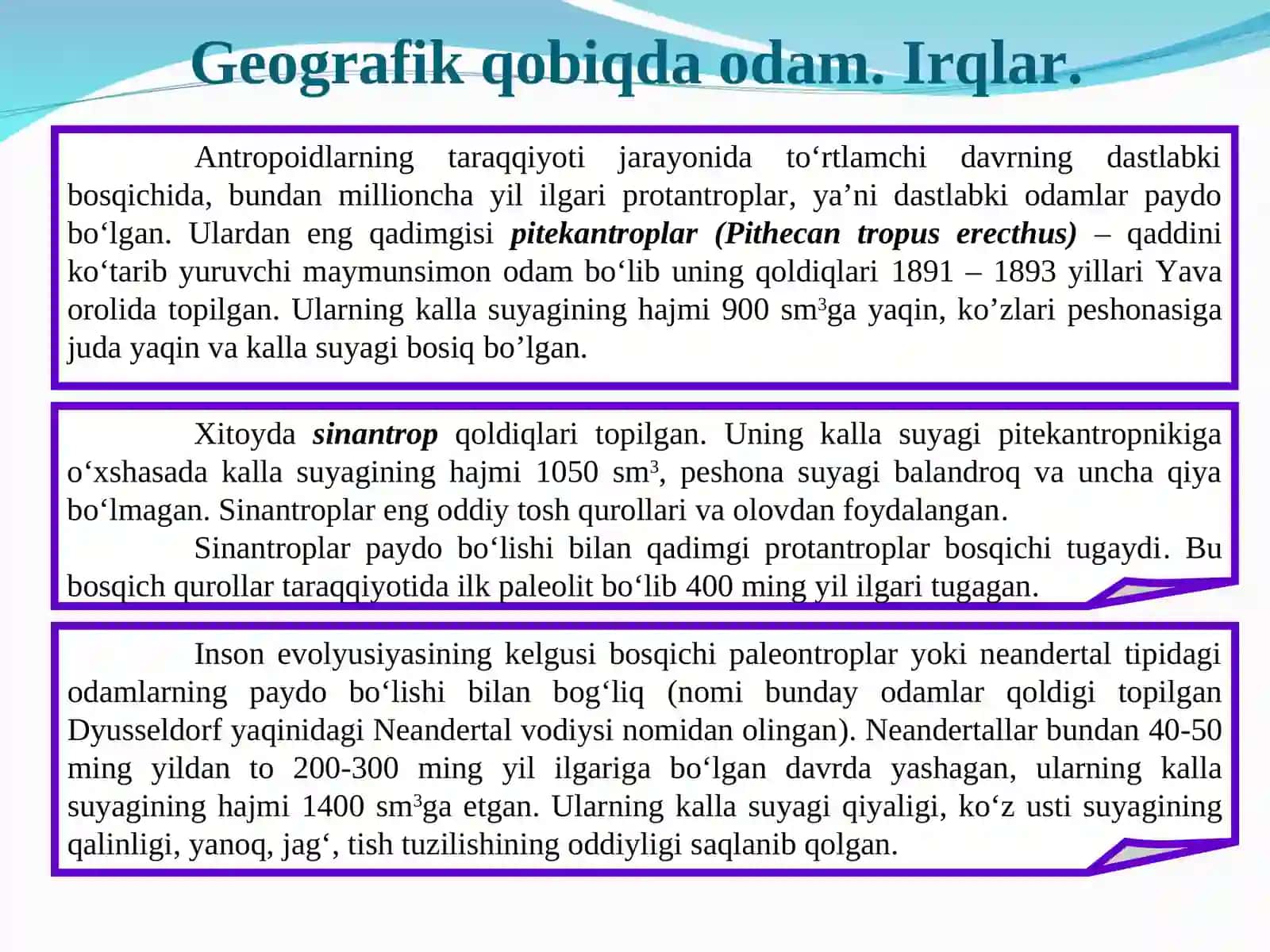 Geografik qobiqda odam. Irqlar 4