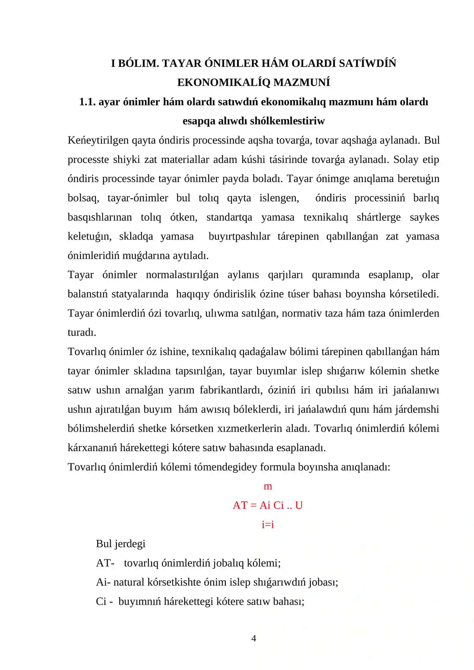 Tayar Ónimler Hám Olardı Satıwdıń Ekonomikalıq Mazmuni 4