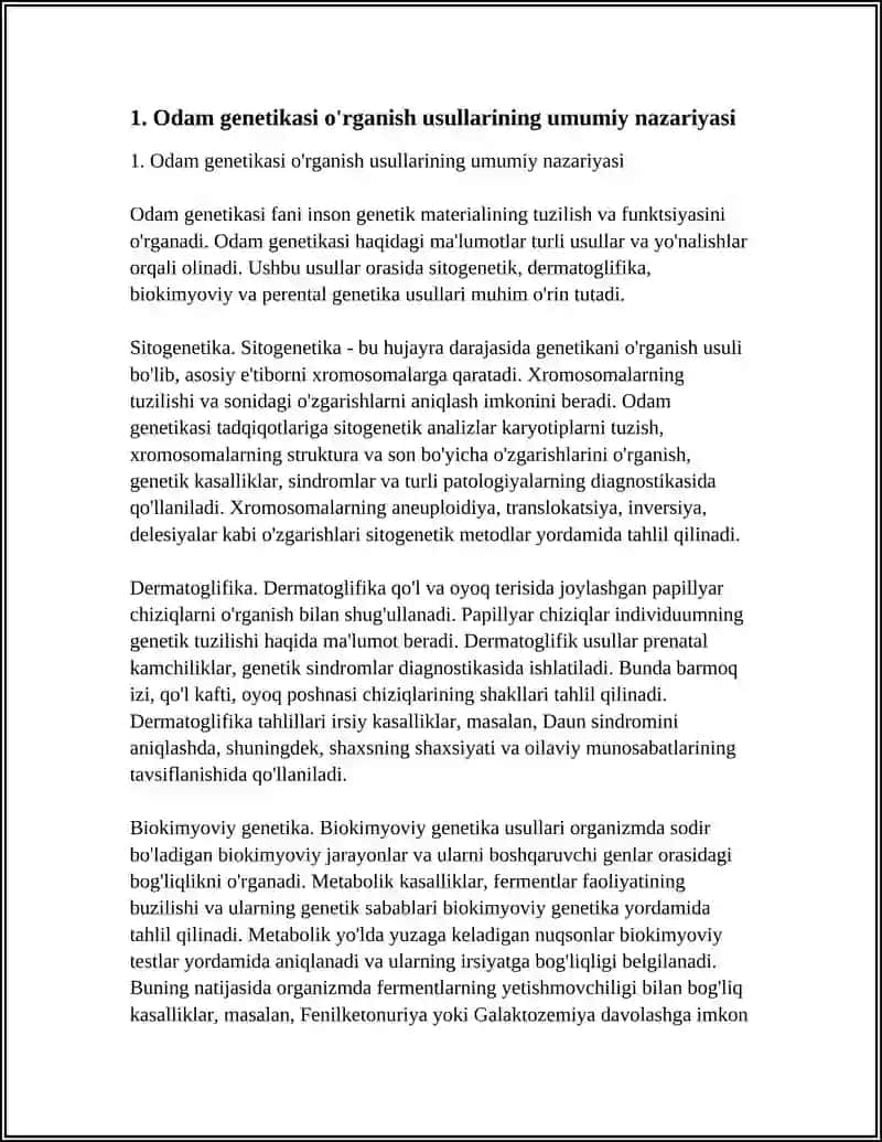 ODAM GENETIKASINI O'RGANISH USULLARI SITOGENETIK DERMATOGLIFIKA BIOKIMYOVIY PERENTAL GENETIKASI 4