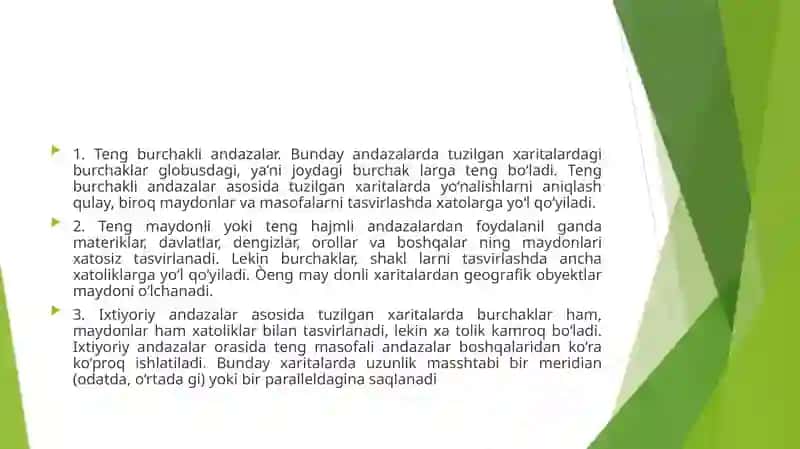 Geografik Xaritalar. Xarita Andaazalari (Proyeksiyalari) Haqida Tushuncha 4