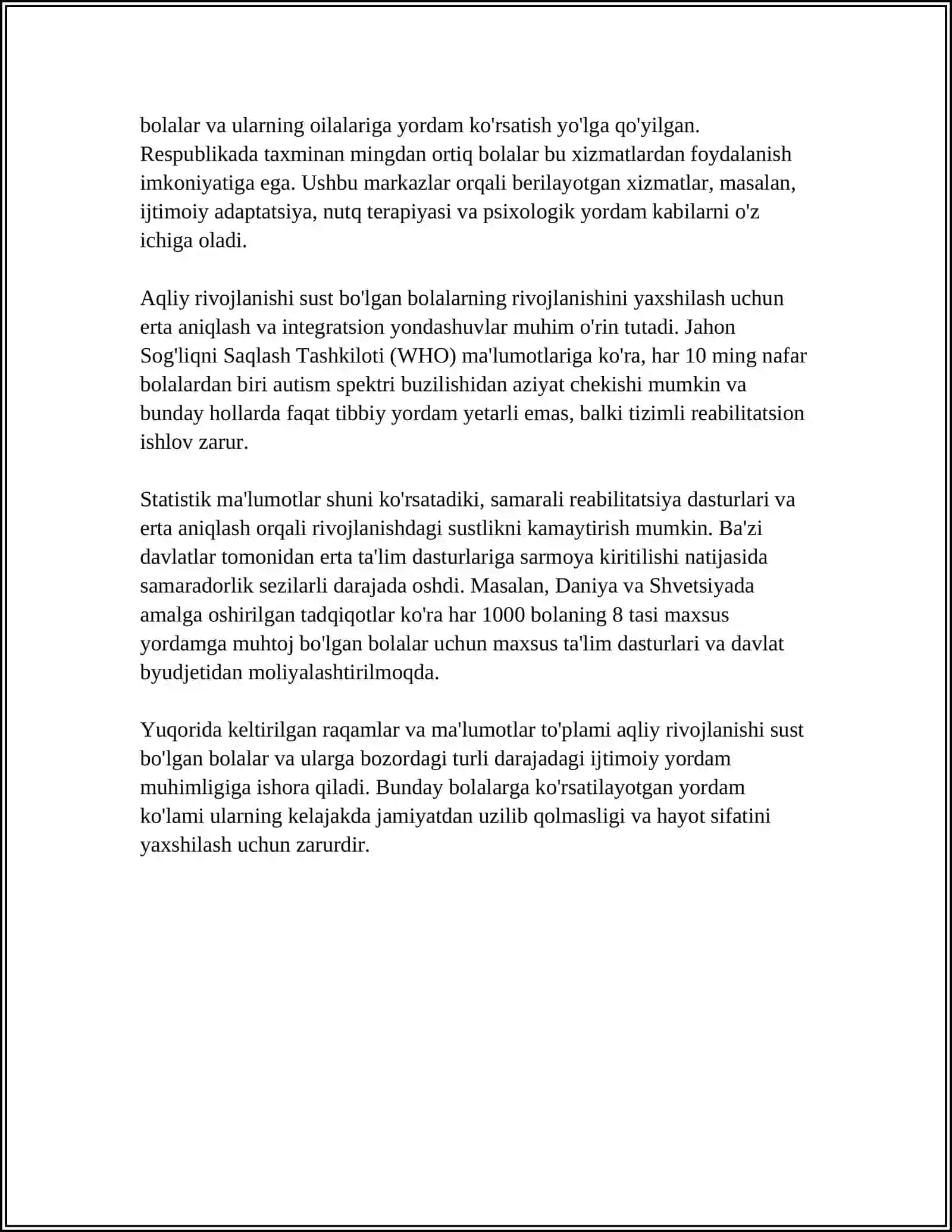 INKLYUZIV TAʼLIMGA JALB ETILADIGAN ALOHIDA TAʼLIM OLISH EHTIYOJI BOʻLGAN BOLALAR TOIFALARI 4