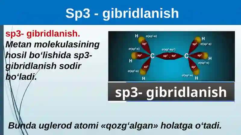 Organik birikmalarda uglerod atomining gibridlanishi 4