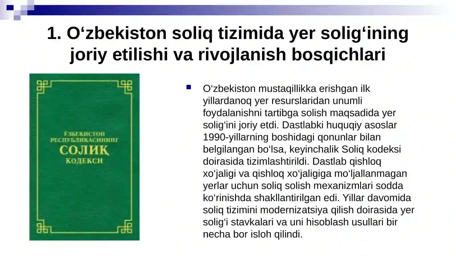 Oʼzbekton Respublikasi soliq tizimiga yer soligʼining joriy etilishi va iqtisodiy mohiyati 4