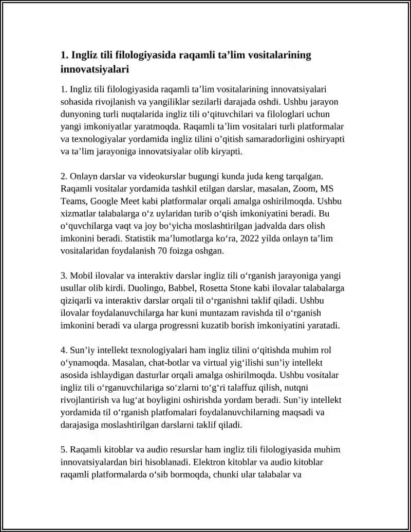 SOHANING INNOVATSION YANGILIKLARI HAQIDA TAQDIMOT TAYYORLASH( INGLIZ TILI FILALOGIYASI) 4