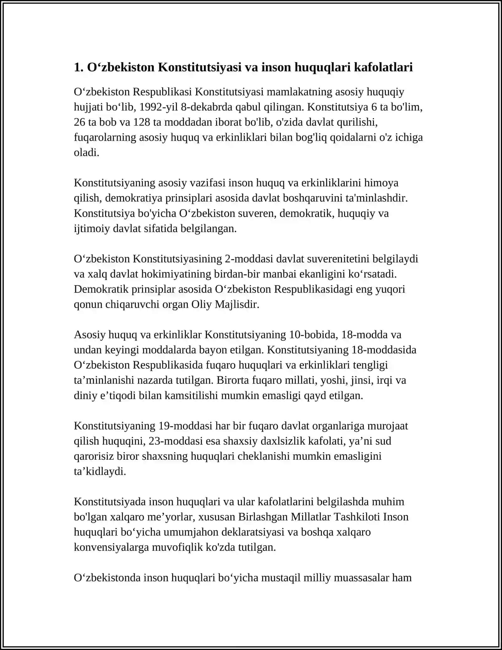 Oʻzbekistonda inson huquqlari va erkinliklari kafolatining yaratilishi 4