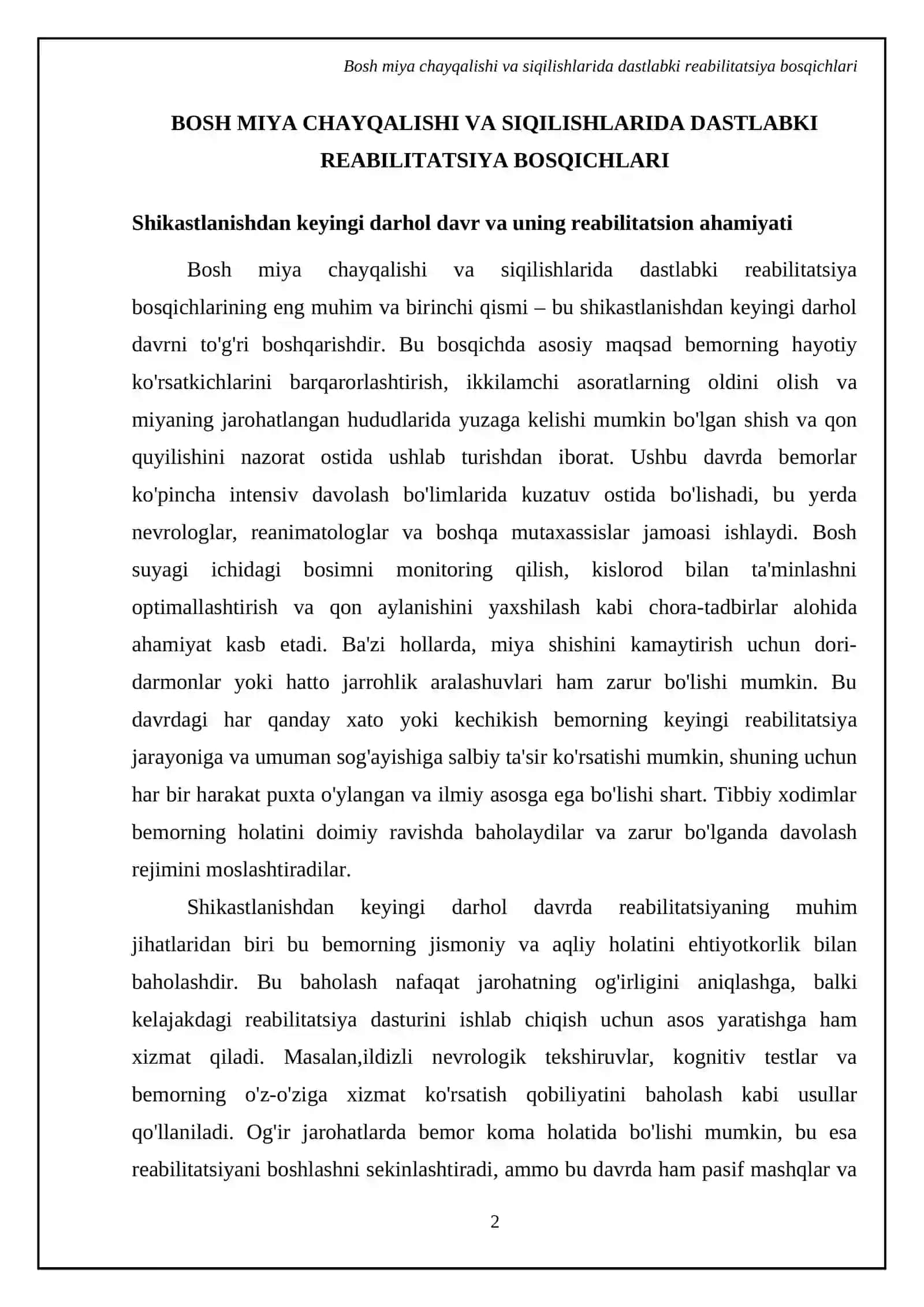 Bosh miya chayqalishi va siqilishlarida dastlabki reabilitatsiya bosqichlari 4