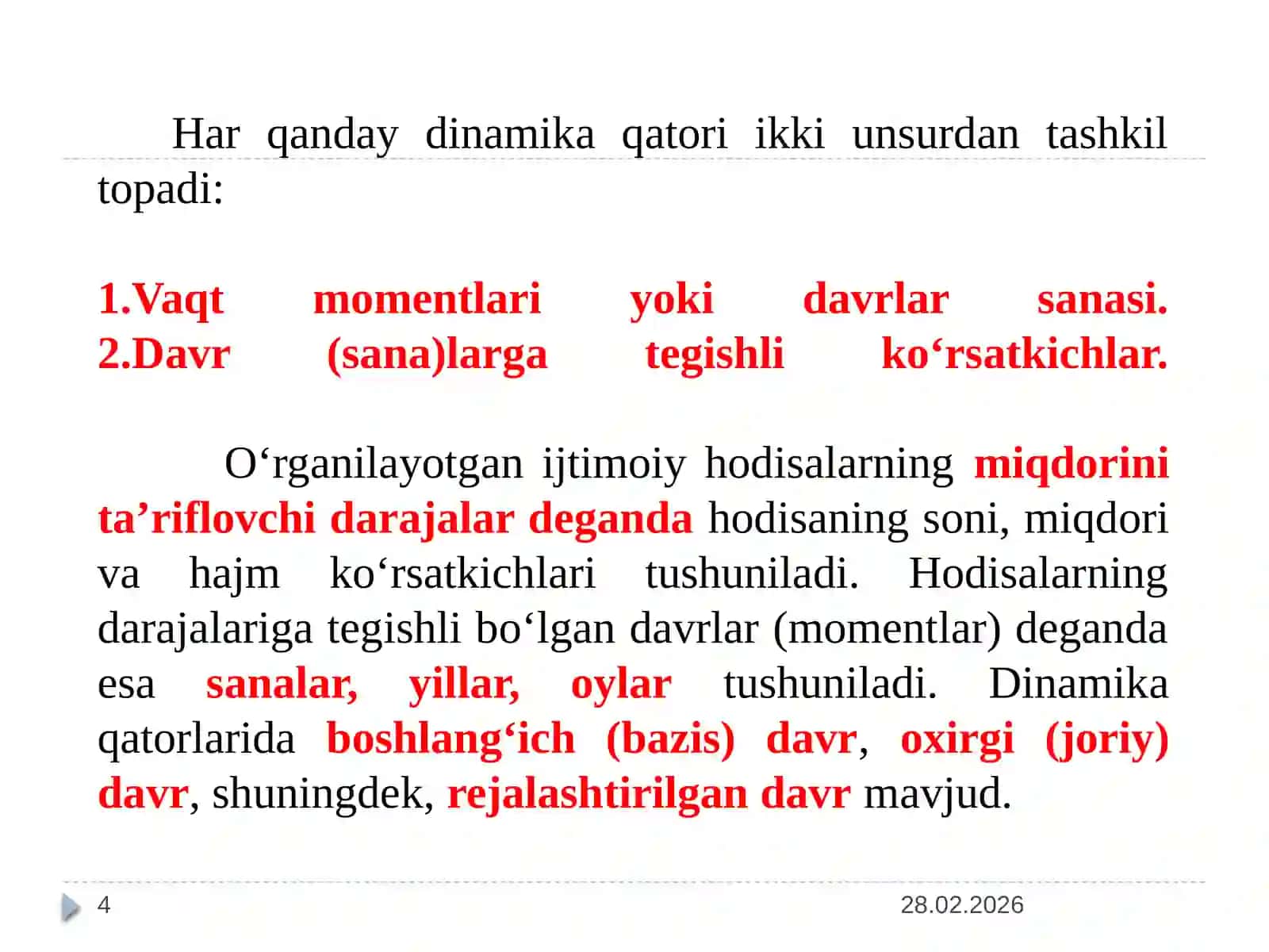 Dinamikani statistik o‘rganish usullari 4