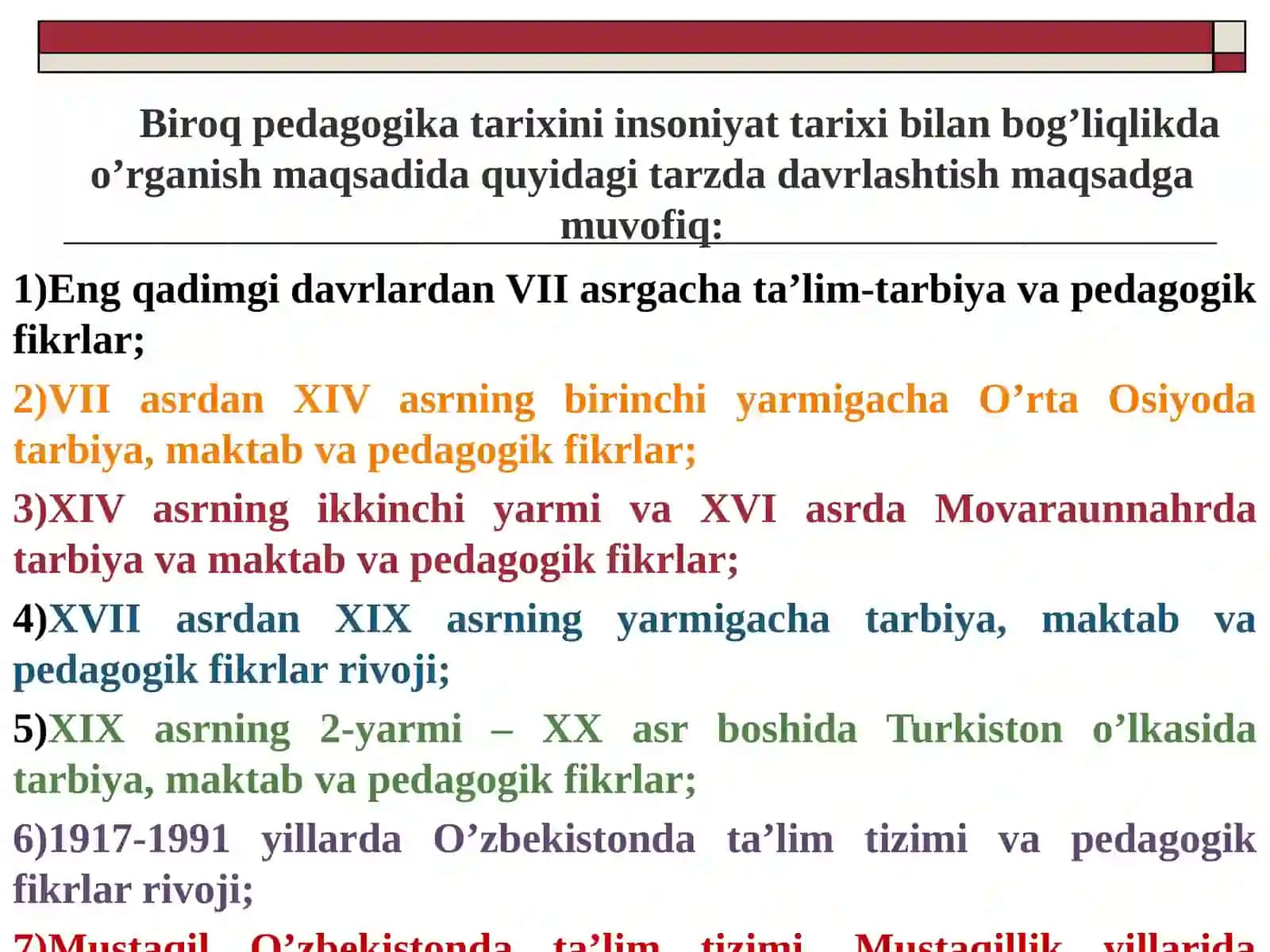 VIIasrdan XIX asrning birinchi yarmigacha o'rta osiyodagi maktablarda tarbiya va pedagogika fikrlar.ppt 4