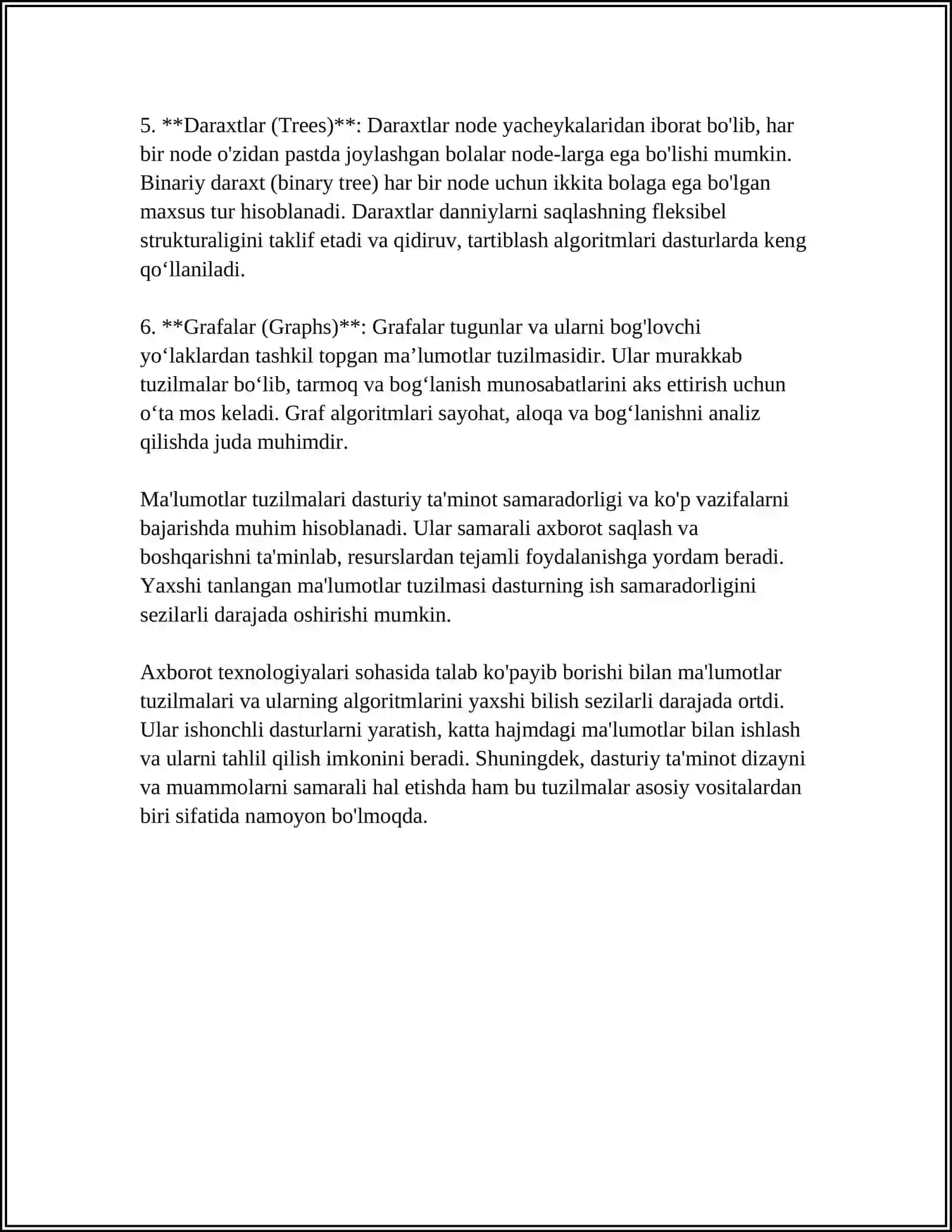 MUSTAQIL ISH Mavzu: YARIMSTATIK MA'LUMOTLAR STRUKTURASI 4