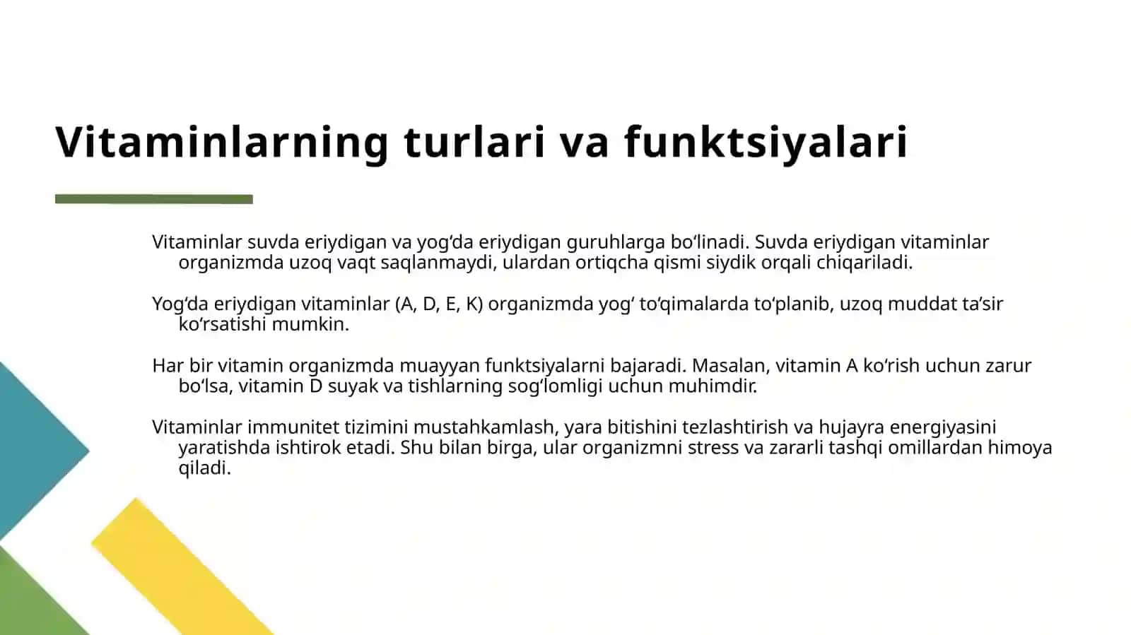 ORGANIZMNING VITAMINLAR BILAN TA'MINLANGANLIGINI ORGANISH VA BAHOLASH 4