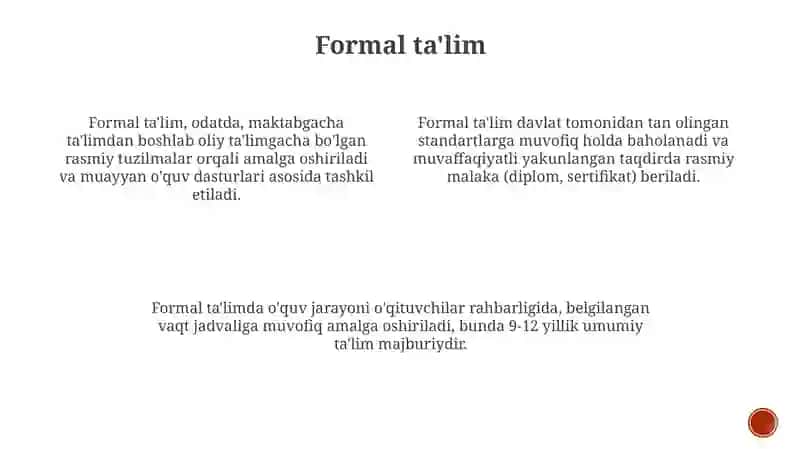 Ta'lim turlari va Ta'limni tashkil etish shakllari 4