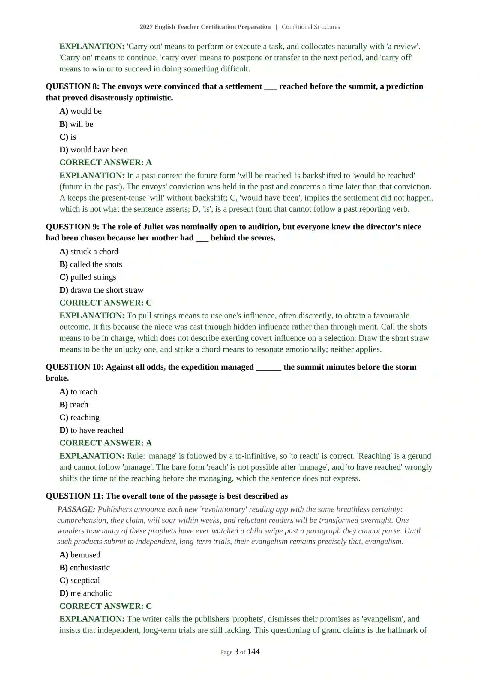 2027 English Teacher Certification Preparation | Conditional Structures 4