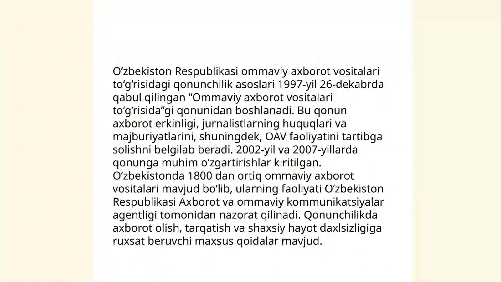 O‘zbekiston Respublikasida ommaviy axborot vositalarining faoliyati 4