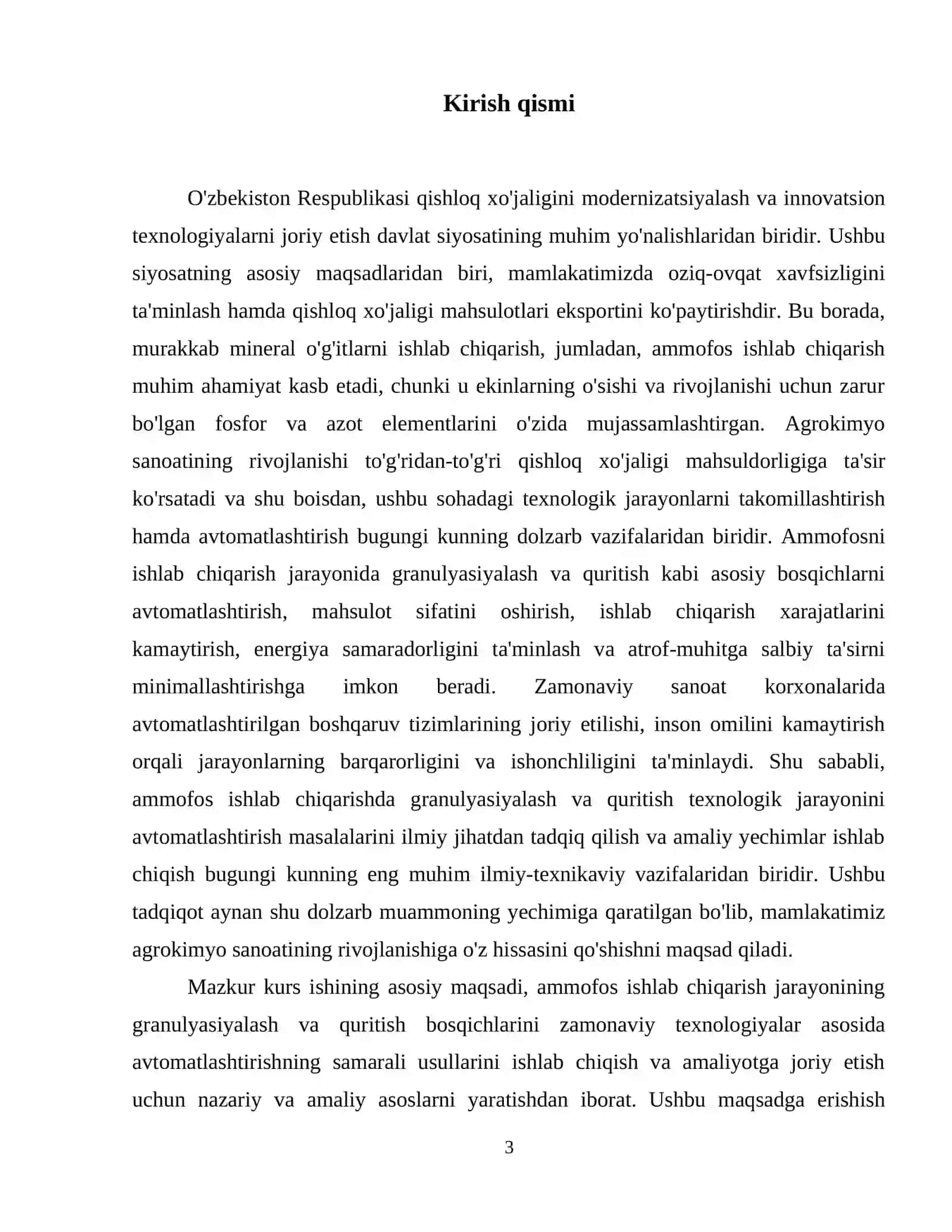 Ammofosni ishlab chiqarishda granusiyalash va quritish texnologik jarayonini avtomatlashtirish 4
