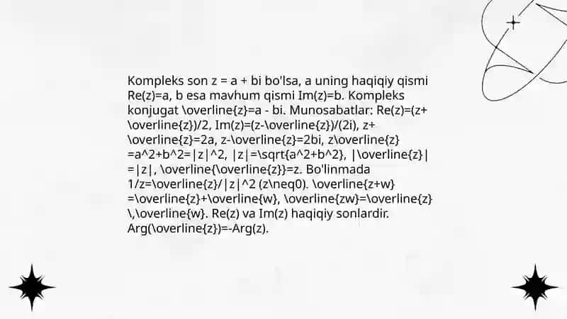 Kompleks sonning algebrik ham trigonometrik shakllari 4
