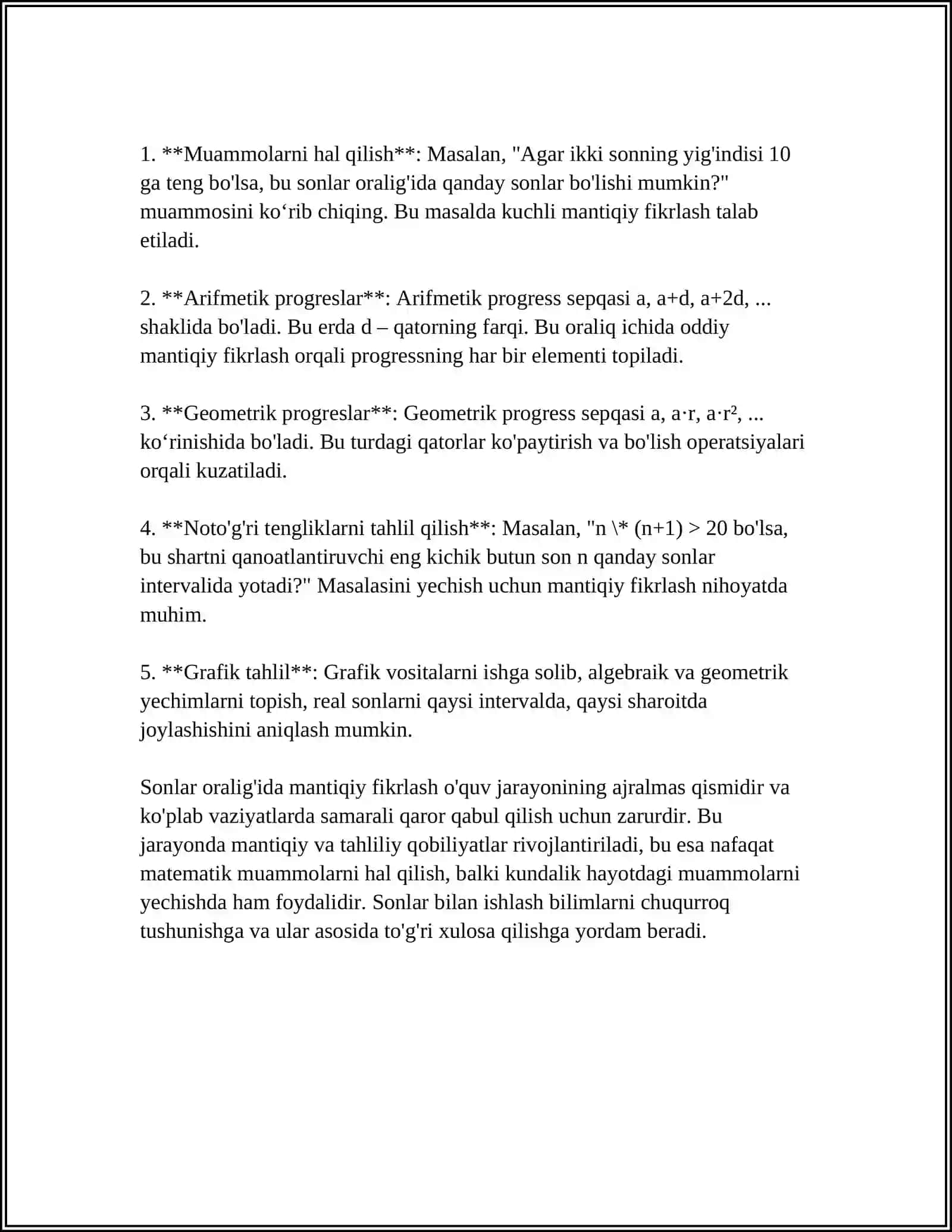 BOSHLANG'ICH SINFLARDA MATEMATIKA DARSLARIDA MANTIQIY FIKRLASHGA OID MULOHAZA YURITISH 4